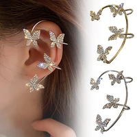 silver gold color butterfly ear clips without piercing for women sparkling zircon ear cuff clip earrings wedding jewelry