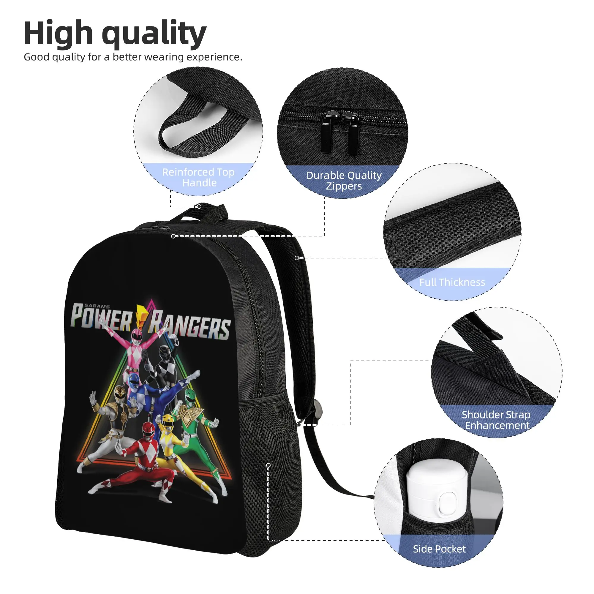 Фото Рюкзаки Bandai Power Rangers Rainbow Pyramid Retro Action Portrait Daypack, прочный офисный рюкзак для работы, на плечо №3