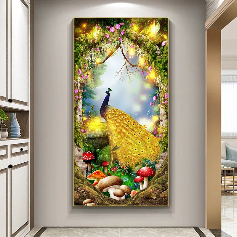 Стиль животное фреска павлин алмазная кристаллическая живопись светодиодные