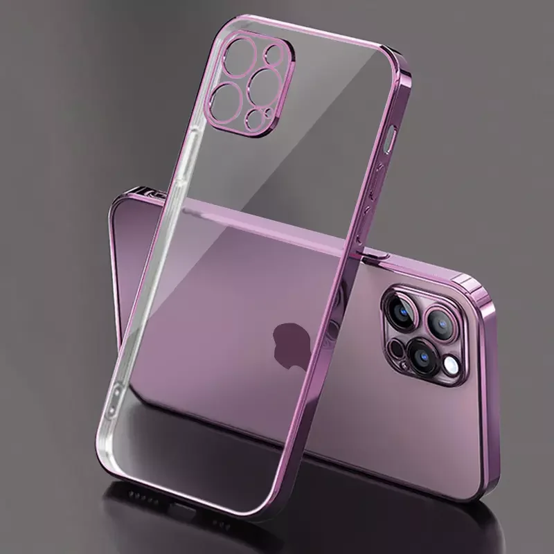

Luxury Plating Transparent Case For iPhone 14 13 12 11 Pro Max Square Frame Silicone X XR XS Max 8 7 Plus Clear Back Cover Case