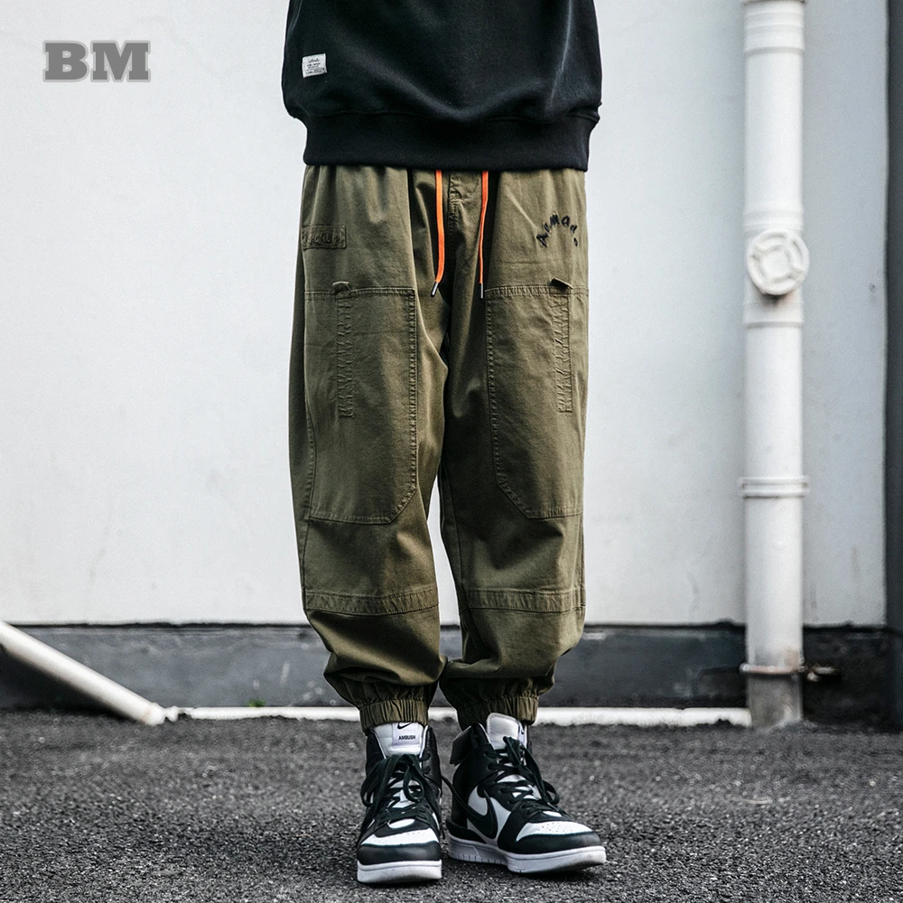 Japanese Streetwear Fashion Embroidery Cargo Pants Harajuku Casual Jogging Pants Men Clothing Hip Hop Black Joggers Trousers