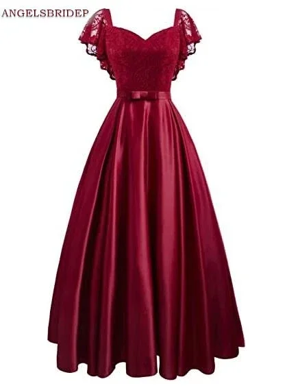 

A-Line Long Evening Party Gowns Formal Cap Shoulder Lace Bodice Design Floor-Length Formal Celebrity Prom Dress Hot