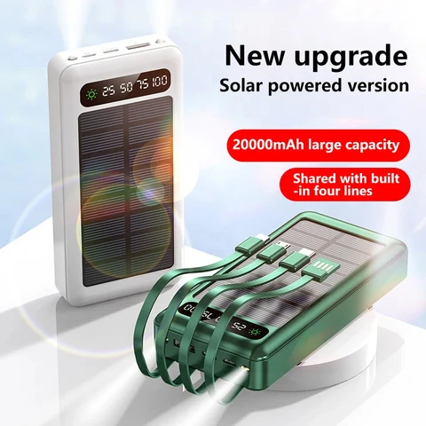 50000 мАч Solar Power Bank Ultra Capacity USB 4 в 1 Сверхбыстрая зарядка USB TypeC Светодиодный светильник Открытый Power Bank для iPhone Xiaomi