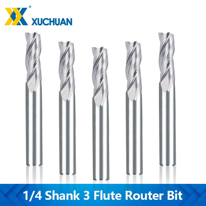 

3 Flute Router Bits 1/4-Inch Shank CNC End Mill Solid Carbide Spiral Milling Cutter for Woodworking