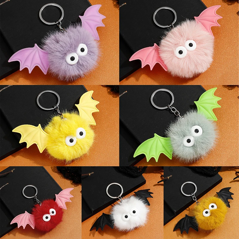 

Halloween Bat Key Chain Hairball Doll Pendant Key Ring Backpack Headphone Case Decor Car Charms Bag Accessories