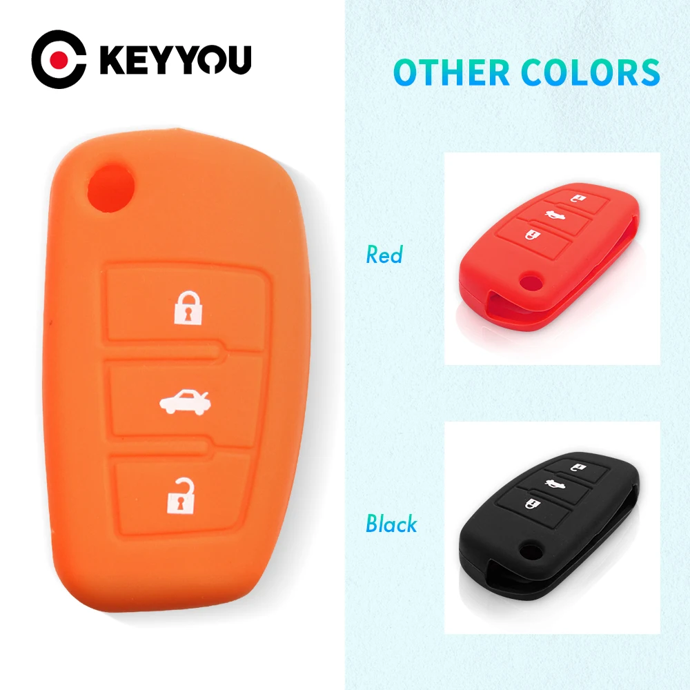 

KEYYOU Silicone Car Key Fob For Audi Sline A3 A5 Q3 Q5 A6 C5 C6 A4 B6 B7 B8 TT 80 S6 Auto Protector 3 Button Flip Key Case Cover