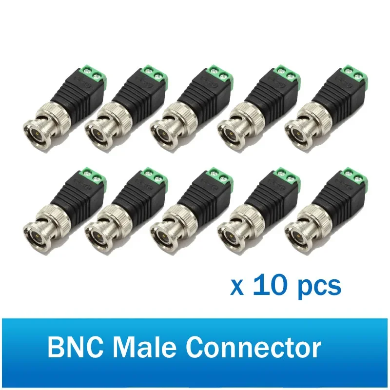 

10pcs Male Metal BNC Connector with DC Connector Plug Screw Terminal UTP Video Balun for CCTV Surveillance Camera CCTV system