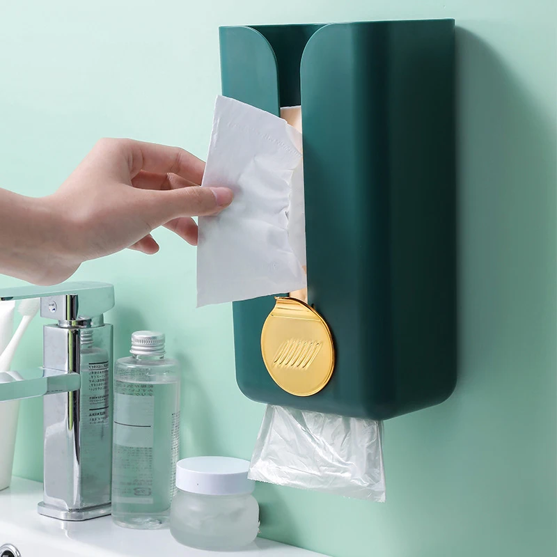 

Wall Mount Bathroom Tissue Storage Box Punch-Free Home Supplies Multifunctional Garbage Bag Toilet Paper Holder Organizer