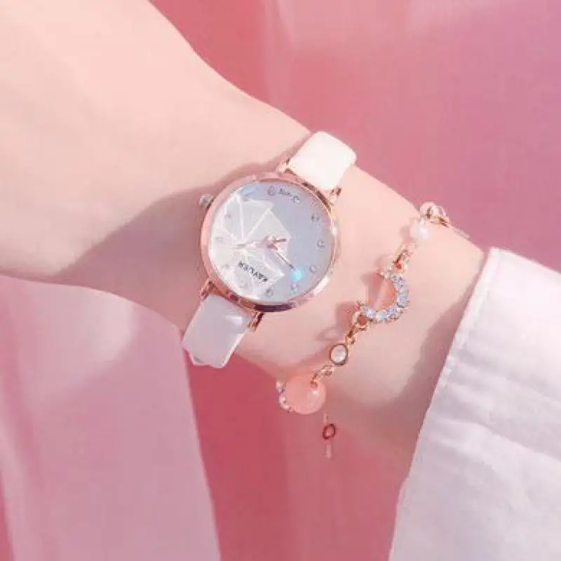 

Модные круглые кварцевые часы Стразы с циферблатом, повседневные наручные часы с кожаным ремешком, модные часы для водонепроницаемых наручных часов для женщин