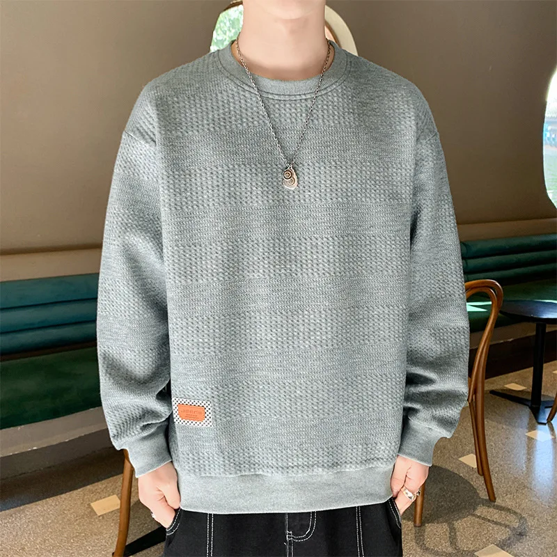 

Spring Fall Fashion Men's Delicate Jacquard Sweatshirts Solid Color Long Sleeve O-neck Retro Pullovers Casual Loose Premium Tops