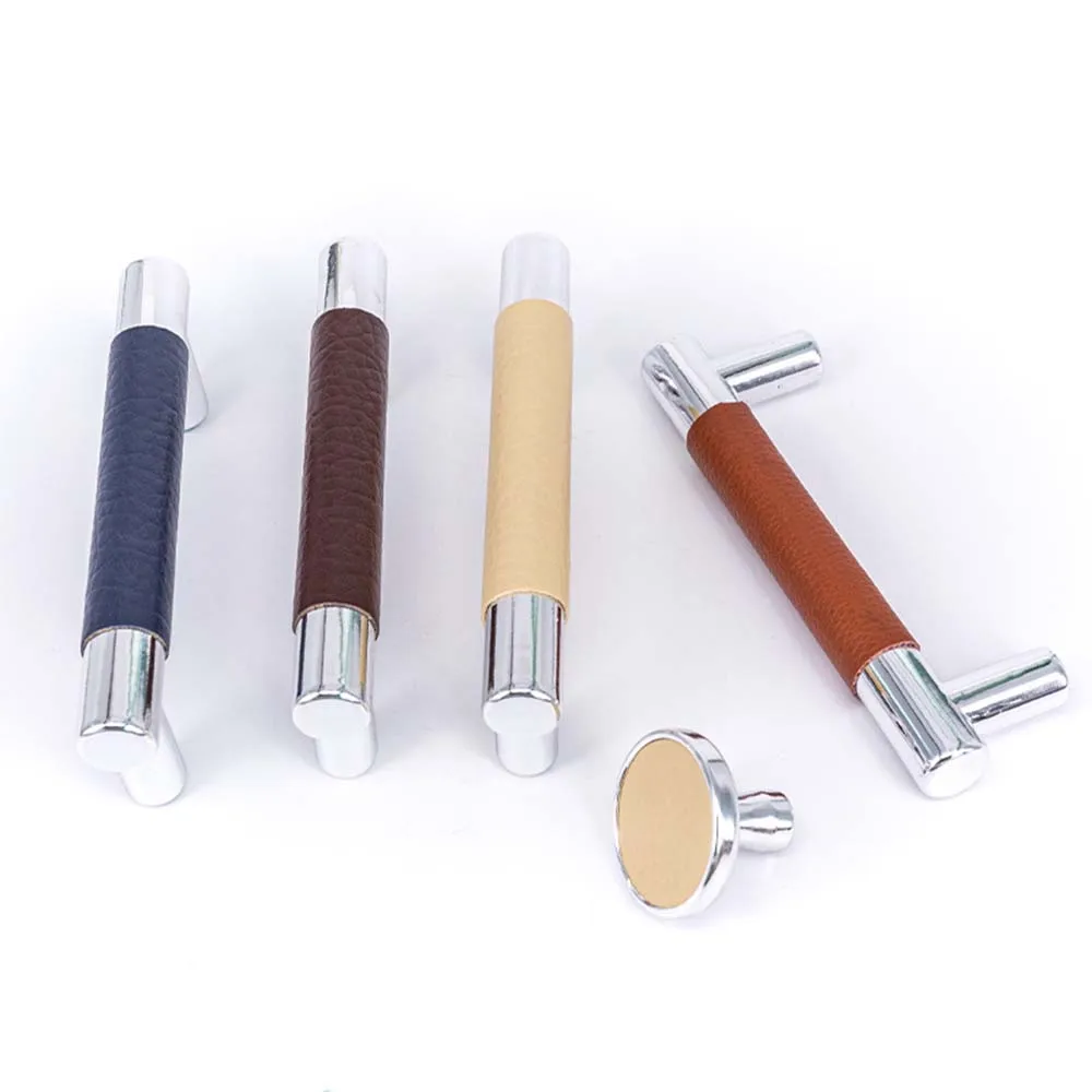 Т-образная круглая пластиковая кожаная дверная ручка для шкафа простая