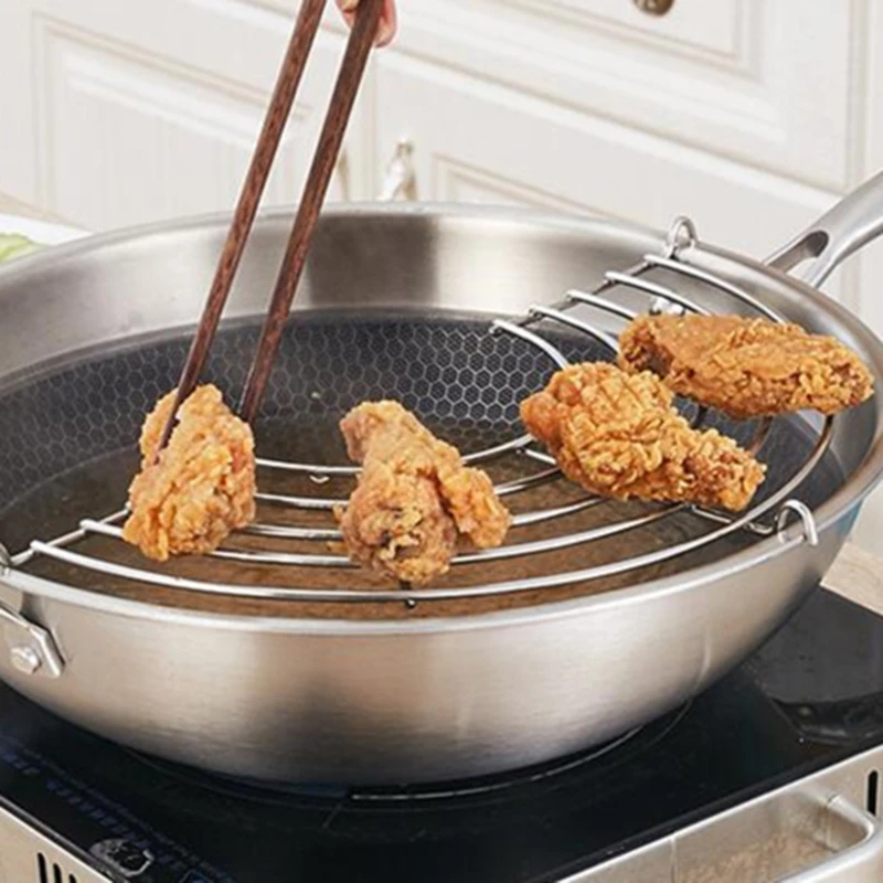 

1 Piece Semi-Circular Stainless Steel Drain Pan Kitchen Frying Pan Cooking Oil Filter Holder