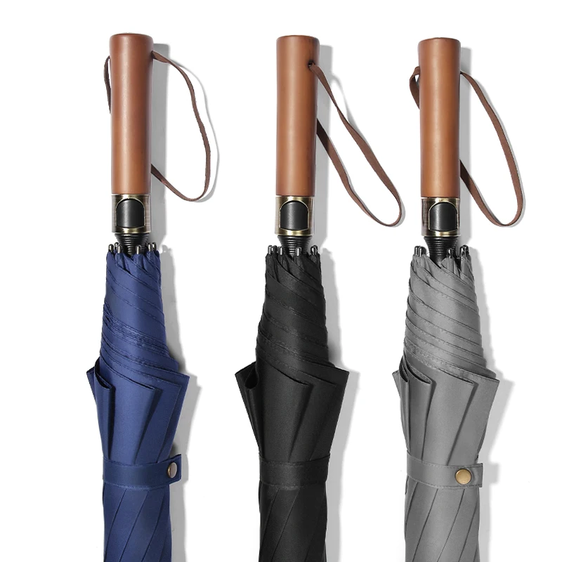 

Men's Business Wooden Handle Creative Gift Golf Umbrella Full Fiber Wind-Resistant Gift Beach Umbrella Windproof Wong Rain Ins