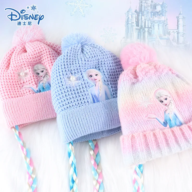 

Kawaii Disney Frozen Elsa Children's Knitted Hat Cartoon Cute Warm Good-looking Wool Cap Princess Girls Gift Autumn Winter New