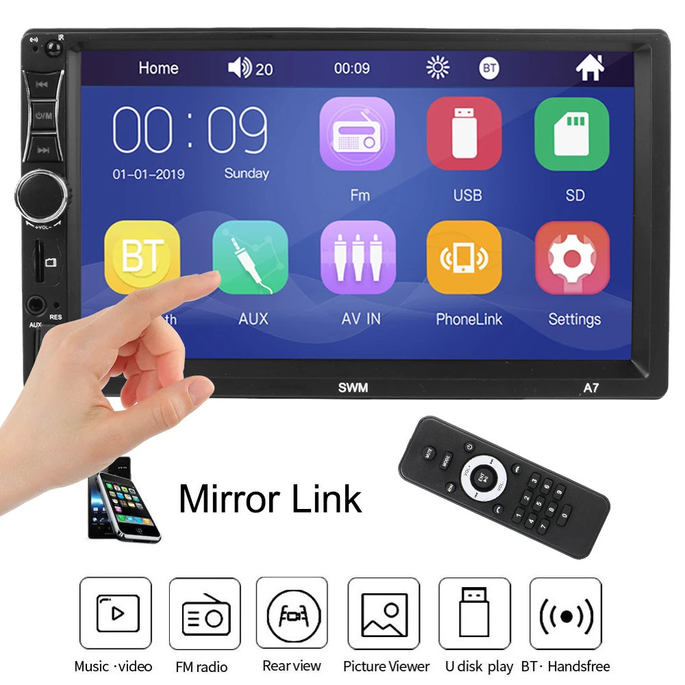 

Bluetooth MP5 Touch Screen Multimedia Player Mirror Link 7 Inch FM Receiver Hands-free TF USB Car Radio 2 Din