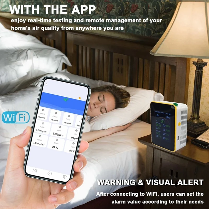 Tuya Wi-Fi 15в1 детектор качества воздуха бытовой портативный PM0.3 PM1.0 PM2.5 PM10 CO CO2 TVOC HCHO
