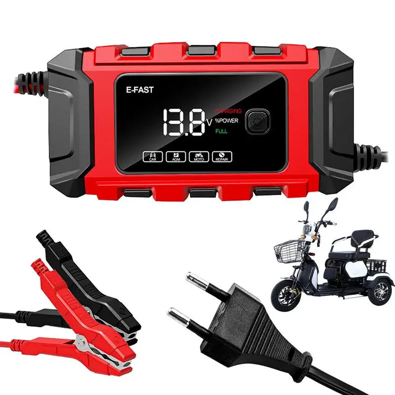 

Trickle Charger For Motorcycle Smart Portable Battery Charger Universal Battery Maintainer With Self-Stop Function Desulfator