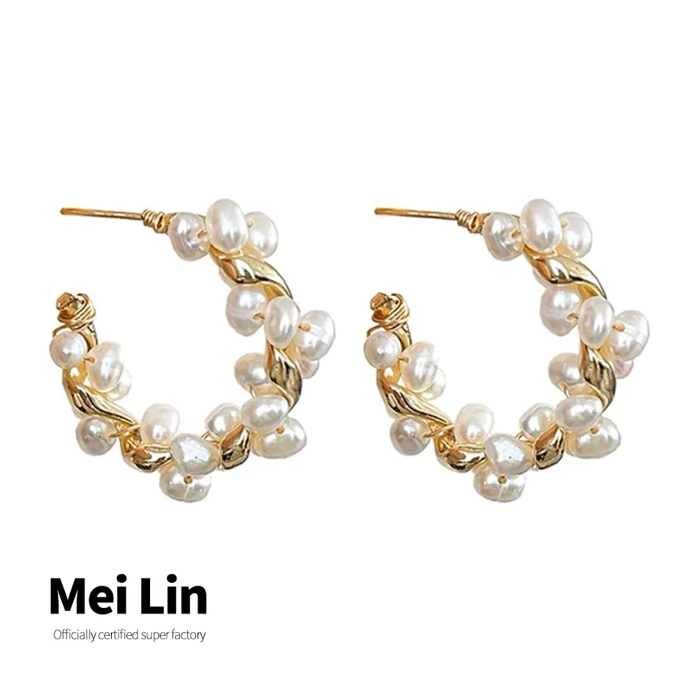 

Серьги из натурального жемчуга и круглых колец, легкие Роскошные темпераментные высококачественные плетеные жемчужные серьги, подходящие ...