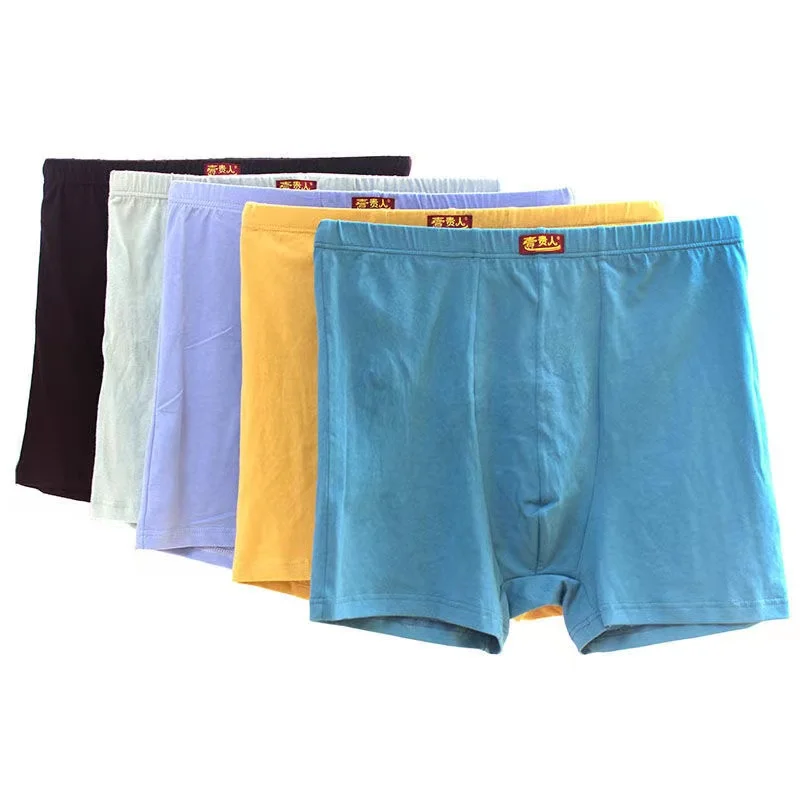 

5Pcs/Lot Men's Underwear Boxer Cotton Loose Breathable High Waist Plus Size Shorts Solid Color Elastic Waistband Men's Panties