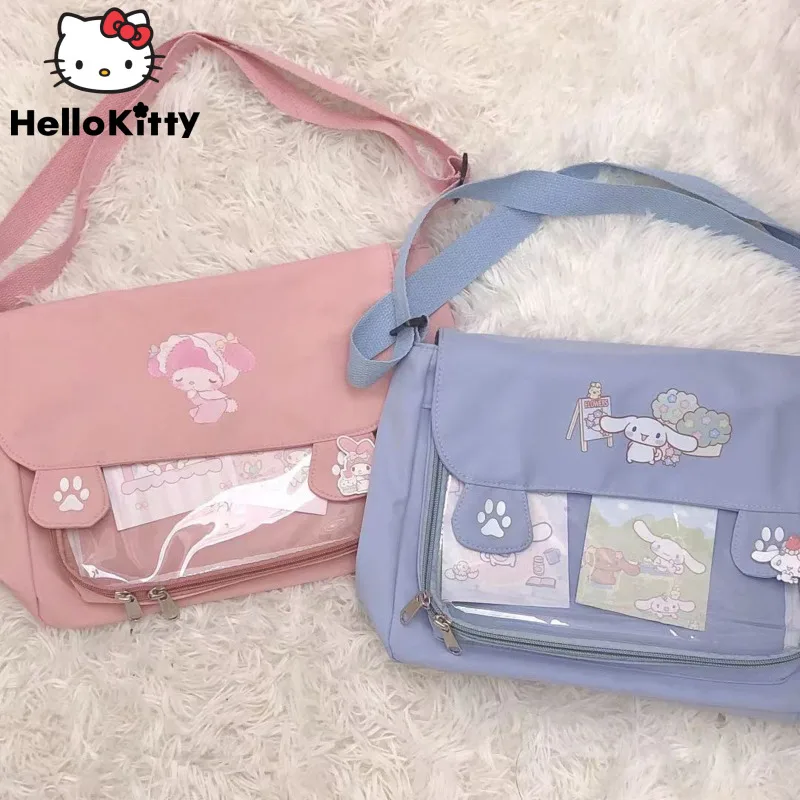 

Sanrio Melody Cinnamoroll Cartoon Printed Women Crossbody Bag Korean Sweet Cute Student Shoulder Bag Y2k Versatile Girl HandBag