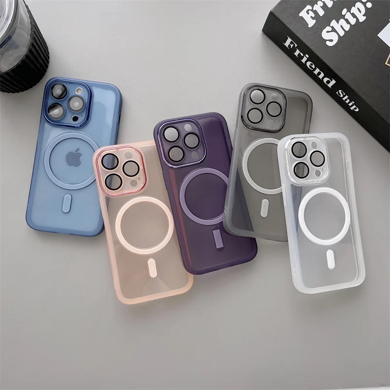 

Simple camera lens protector film clear Magsafe case For iphone 11 13 12pro 14 14Pro Max Wireless Charging silicone cover