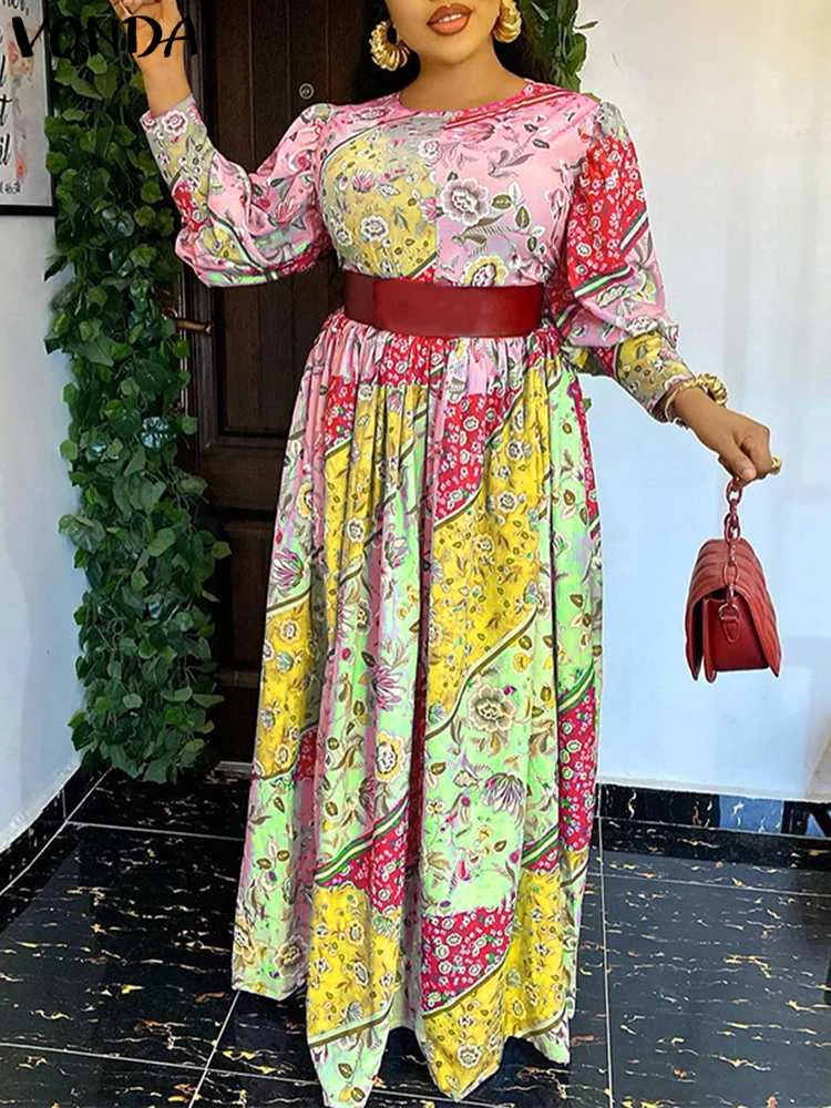 

VONDA Retro Party Dress Women Summer Floral Printed Dress Casual Long Sleeve Sundress Femme Robe Long Maxi Vestido Oversized