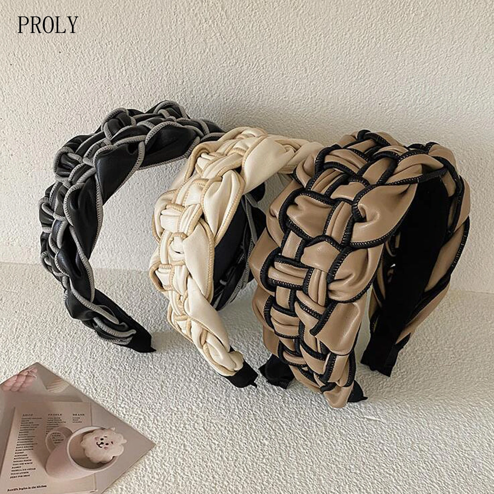 PROLY New Fashion Over Size Wide Side Hairband Handmade Braided Headband Vintage Turban Autumn Hair Accessories Wholesale