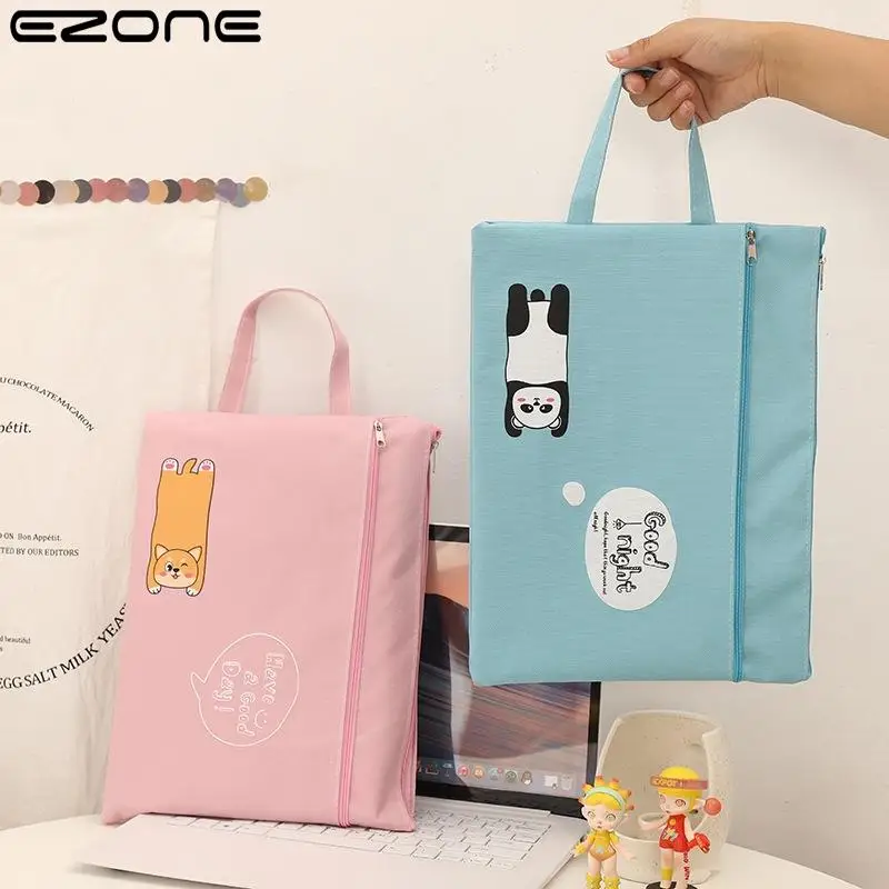 

EZONE A4 File Holder Portable Oxford Cloth Double Zipper File Bag Stationery Student School Supplies Kawai Storage Bag for Girls