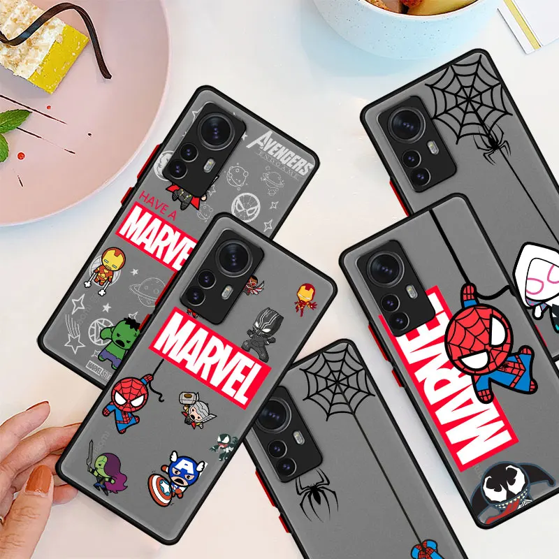 

Матовый чехол-накладка с героем Marvel, мультяшным человеком-пауком, чехол для Xiaomi Mi 11 Lite, 12X, 12, 10T, 11T, 11X, Note 10, 9T, Poco X3 Pro, M3 Poco