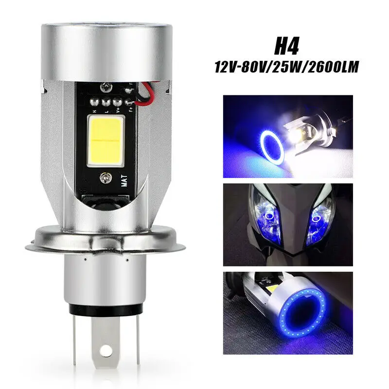 

Blue Angel eye H4 LED Motorcycle Headlight 9003 Scooter Bulb Light Accessories DC Motorbike DRL 12-80V HB2 Headlamp Hi/Lo Bulb