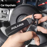 1pcs metal leather car styling keychain key chain rings 360 degree rotating horseshoe rings for hyundai solaris 2010 2020