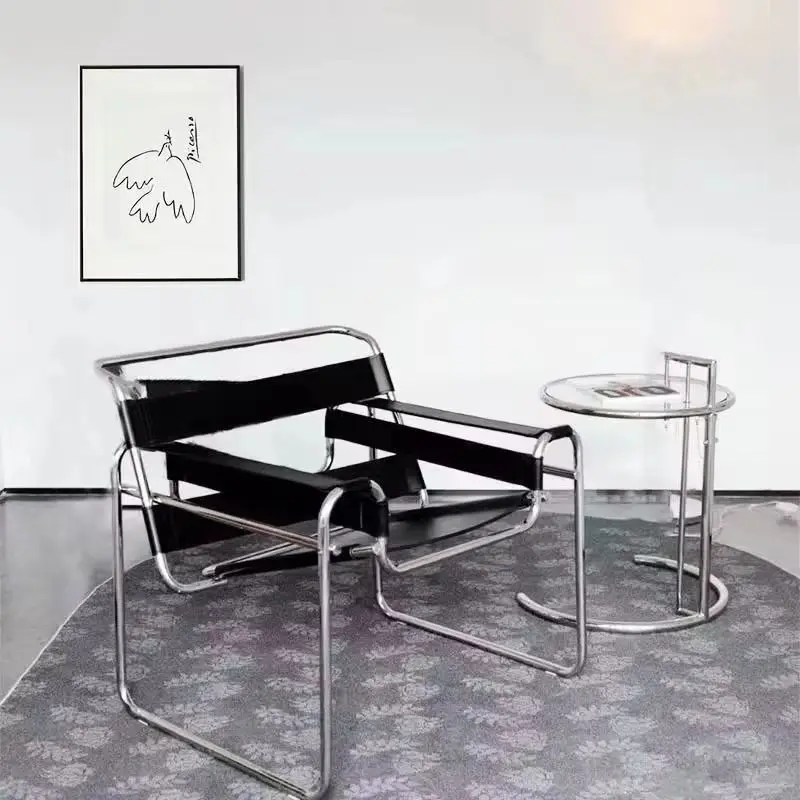 Фото Скандинавский дизайнерский стул Vassili Bauhaus, седло из нержавеющей стали, кожаное кресло для гостиной, акцентные стулья для мебели для гостиной №3