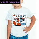 Детская забавная футболка с мультяшным принтом Cuphead, удобные топы с коротким рукавом для мальчиков и девочек, детская повседневная одежда