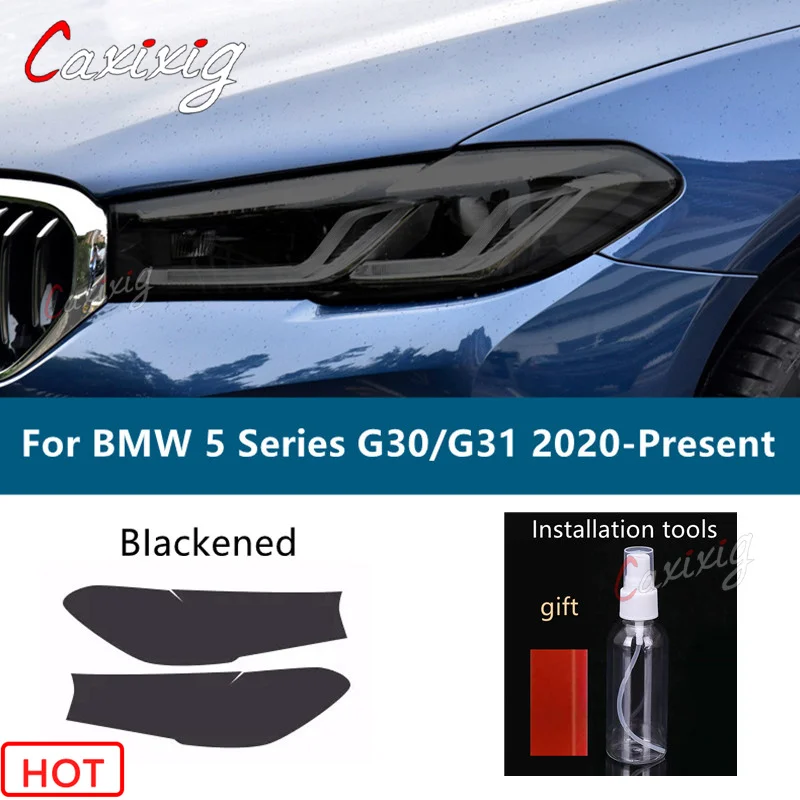 Для BMW 5 серии Facelift G30 G31 2020 2021 тонировка автомобильной фары Дымчатая Черная