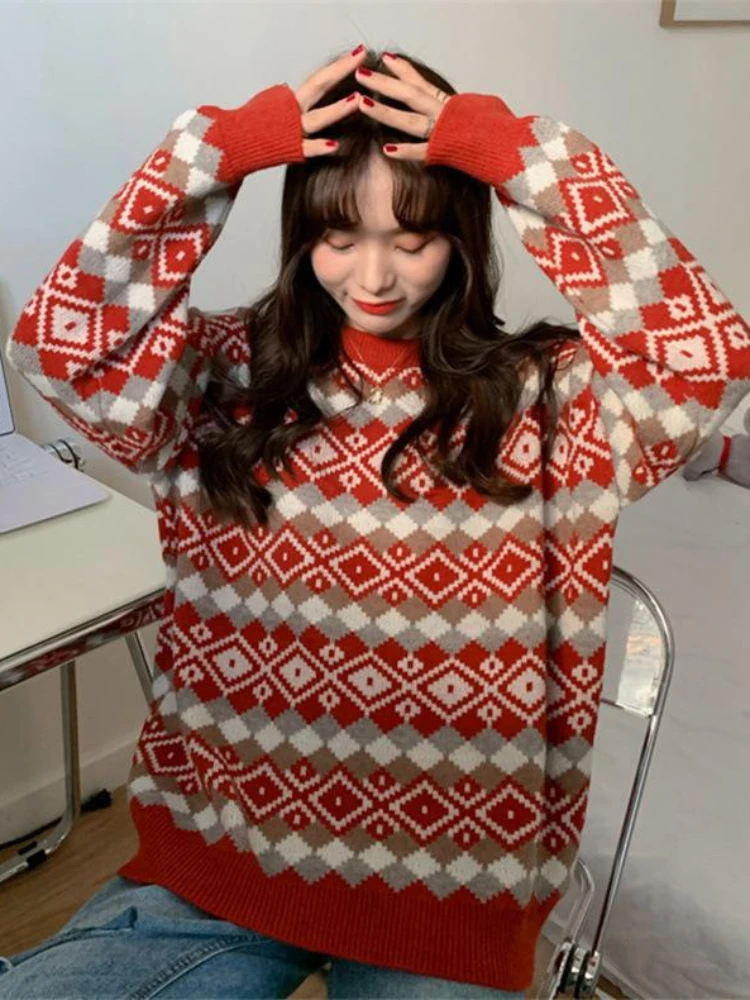 

Knitted Sweaters Women's Clothing Fall/winter New Sweater Vintage Jumpers Loose Pullover Long Sleeved Top Y2k Christmas Outifits