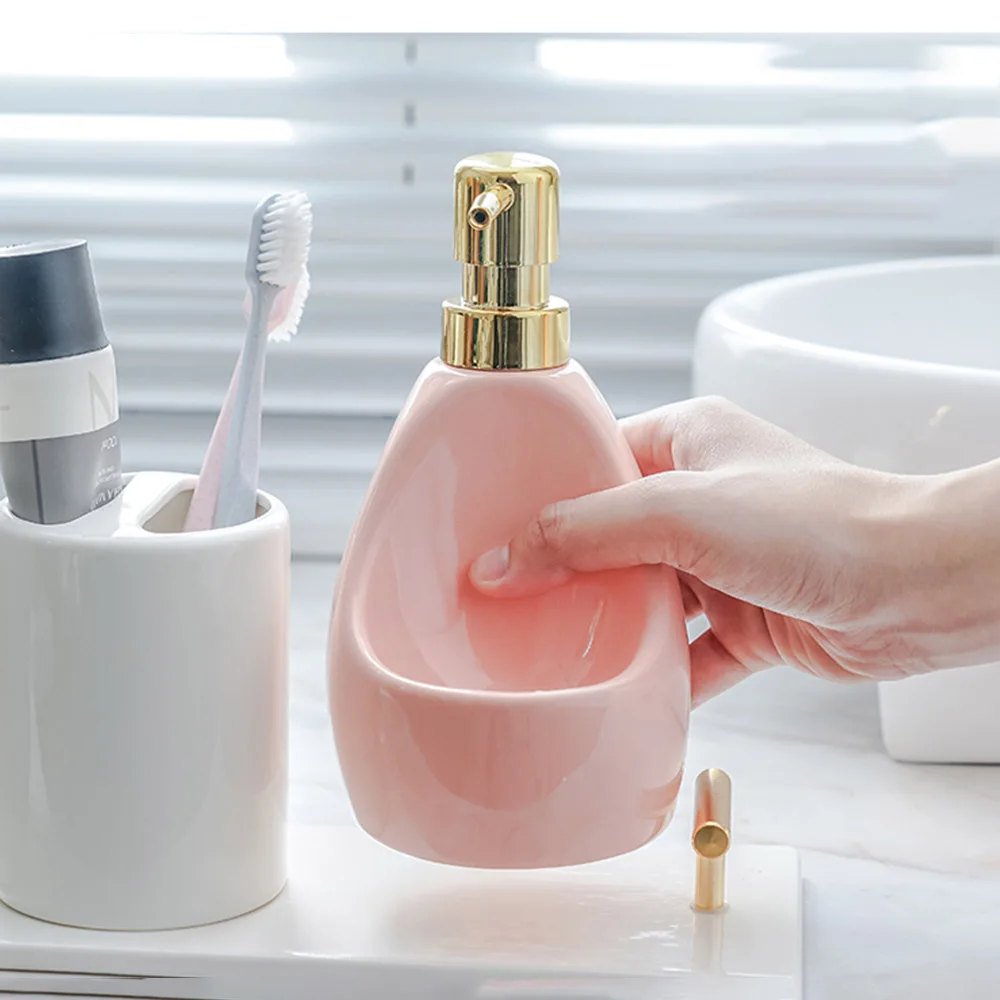 

350ml Soap Dispenser Pink Ceramic Soap Dish Hand Sanitizer Shampoo Bottles Hand Washing Detergent Empty Refill Sub-bottle