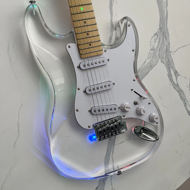 

Классическая Акриловая электрическая гитара, Кленовая грифельная доска, профессиональный игровой уровень, светящийся корпус лют, Бесплатная почта для дома