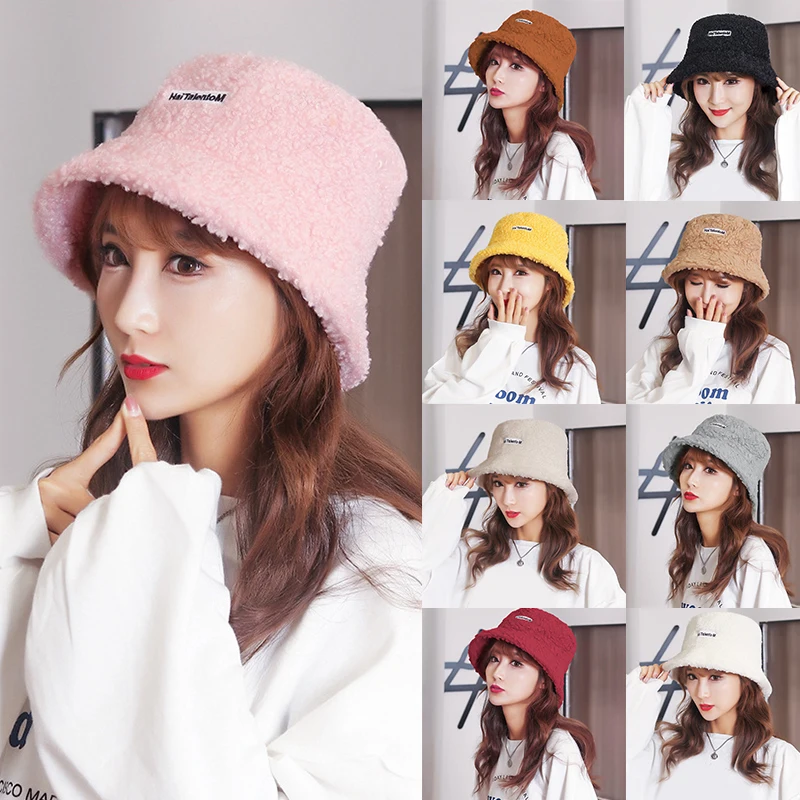 

Fall Winter Faux Fur Cap Fluffy Cow Print Bucket Hats Women Warm Fisherman Cap Soft Velvet Plush Ski Hat Girl Outdoor Fishing