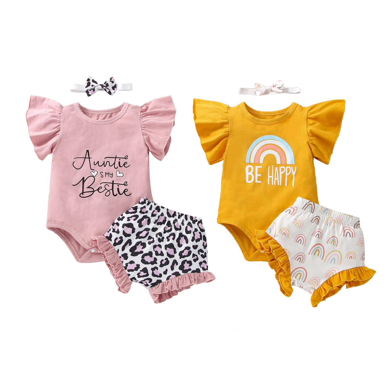 Комплект из 3 предметов для маленьких девочек комбинезон с коротким рукавом на