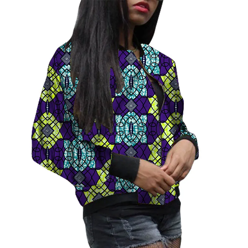 

African Style Women's Baseball Jacket Elegant Female Ankara Outfit Colorful Print Bomber Coat Customized