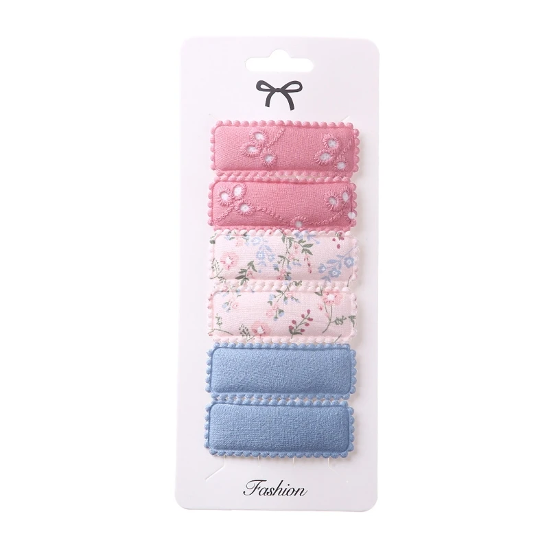 

6Pcs Kids Baby Girls Rectangle Small Hair Clips Vintage Sweet Floral Cloth Covered Metal Snap Barrettes Toddler Hairpins