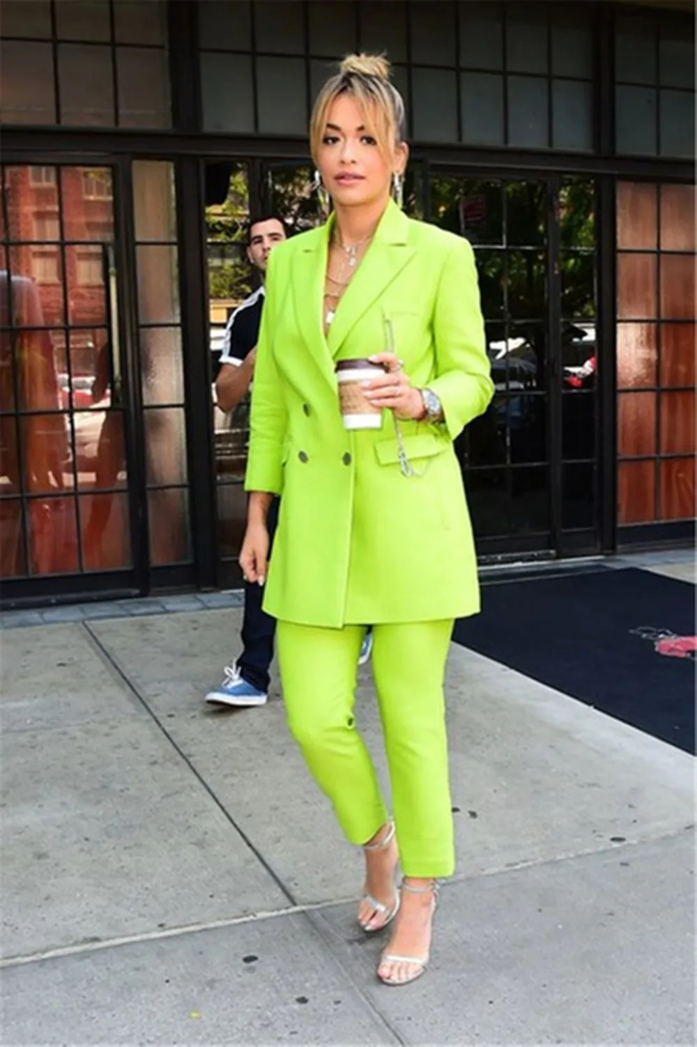 

Bright green women's fashion office suit women's custom casual elegant jacket pants work clothes women's suit