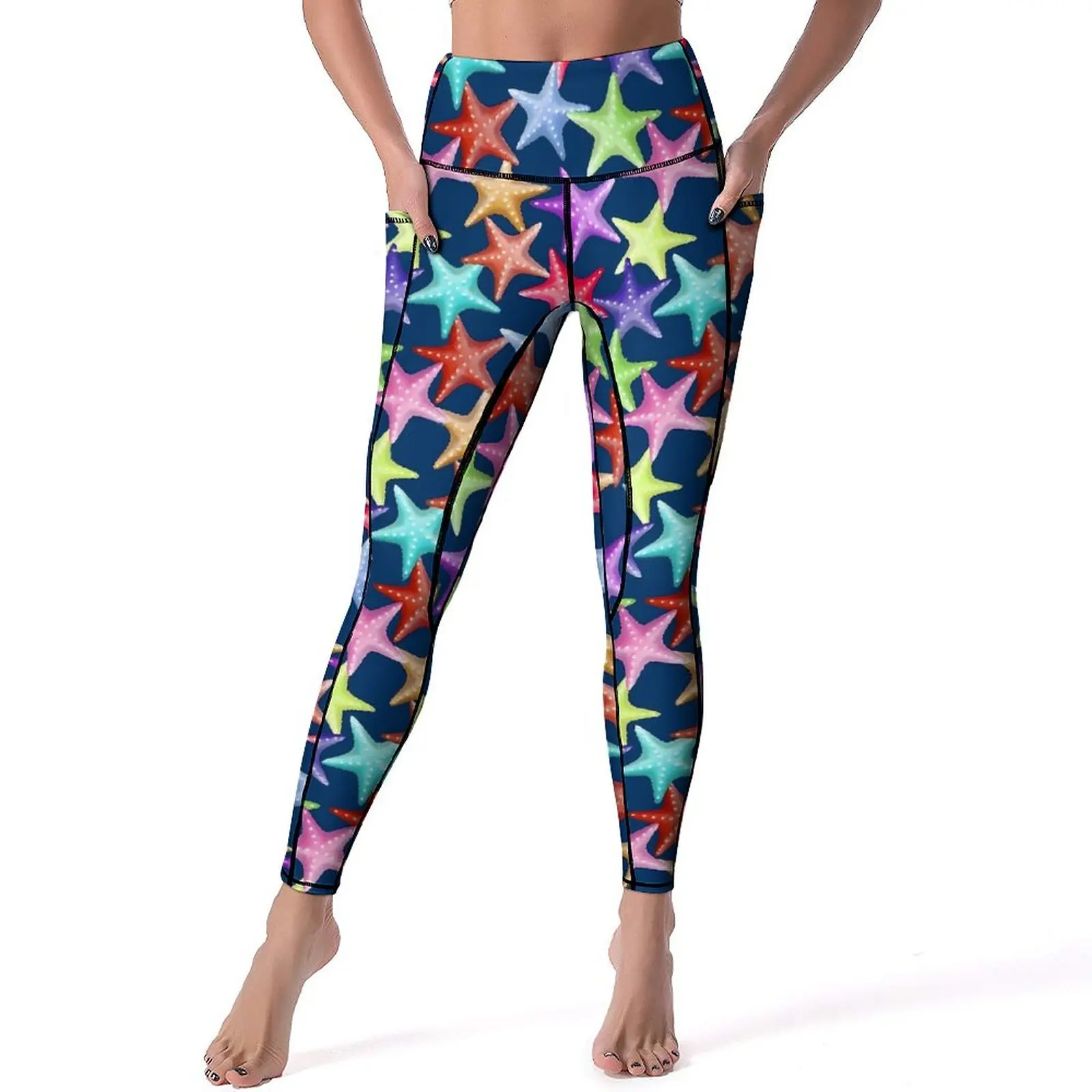 

Разноцветные штаны для йоги с морскими звездами, леггинсы с принтом, пикантные спортивные колготки для йоги с эффектом пуш-ап, быстросохнущие дизайнерские леггинсы для фитнеса