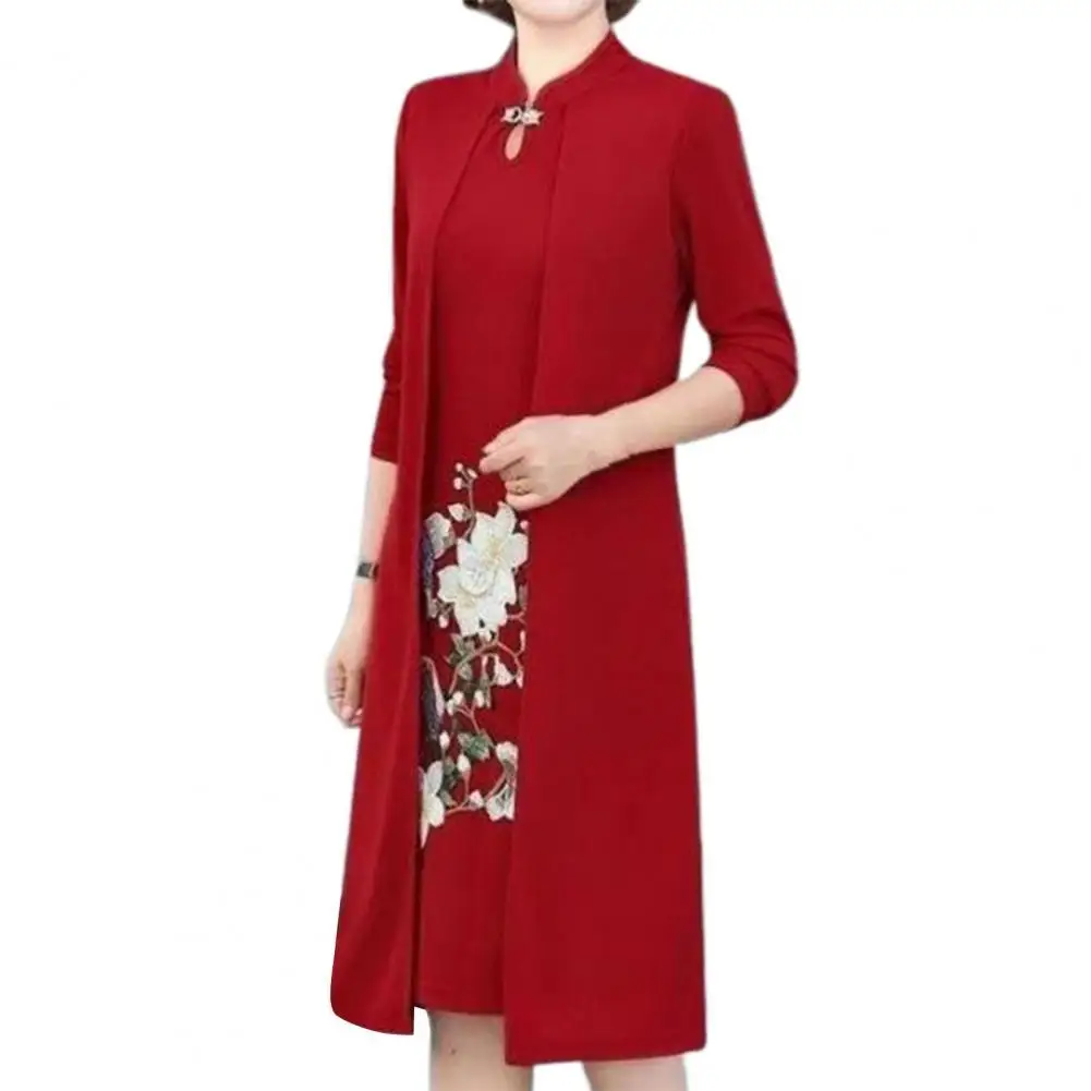 

Oversized Fake Two Pieces Cheongsam Dress Cheongsam Dress Lightweight Long Sleeve Stand Collar Mother Dress for Work
