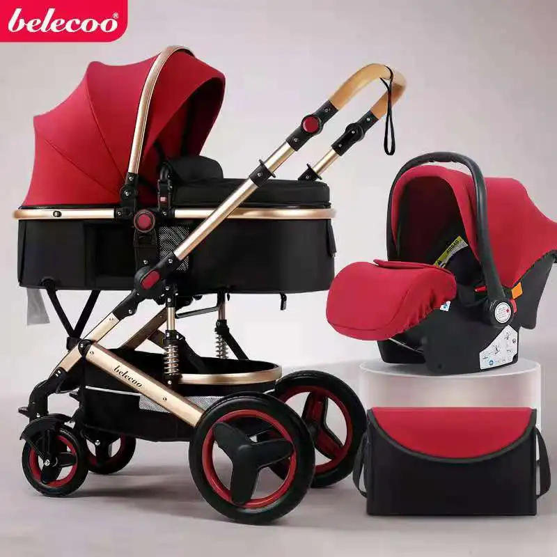 

Brand High Landscape Baby Stroller 3 in 1 bassinet stroller Newborn Pram Folding Two-way Shock-absorbing Child Cart Send Bag