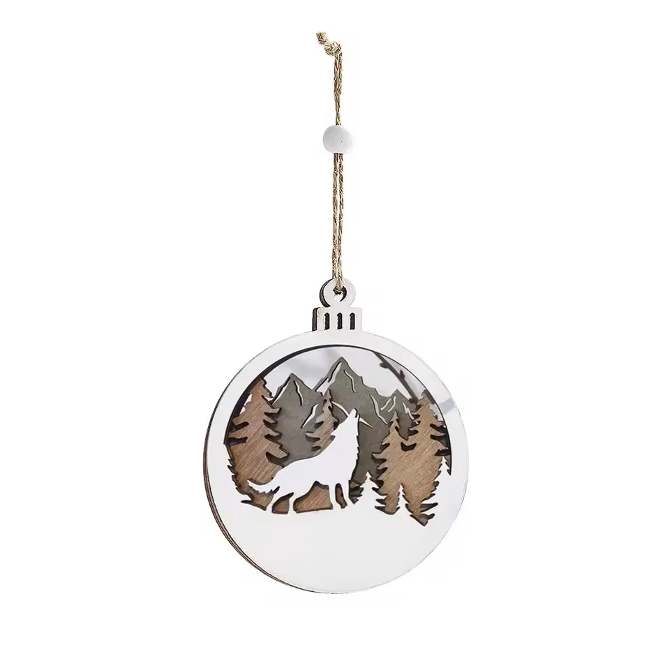 

Winter Wonderland Hanging Ornaments 3D Layered Scenes Wooden Forest Animal Pendant Rustic Farmhouse Christmas Tree Decor Gift