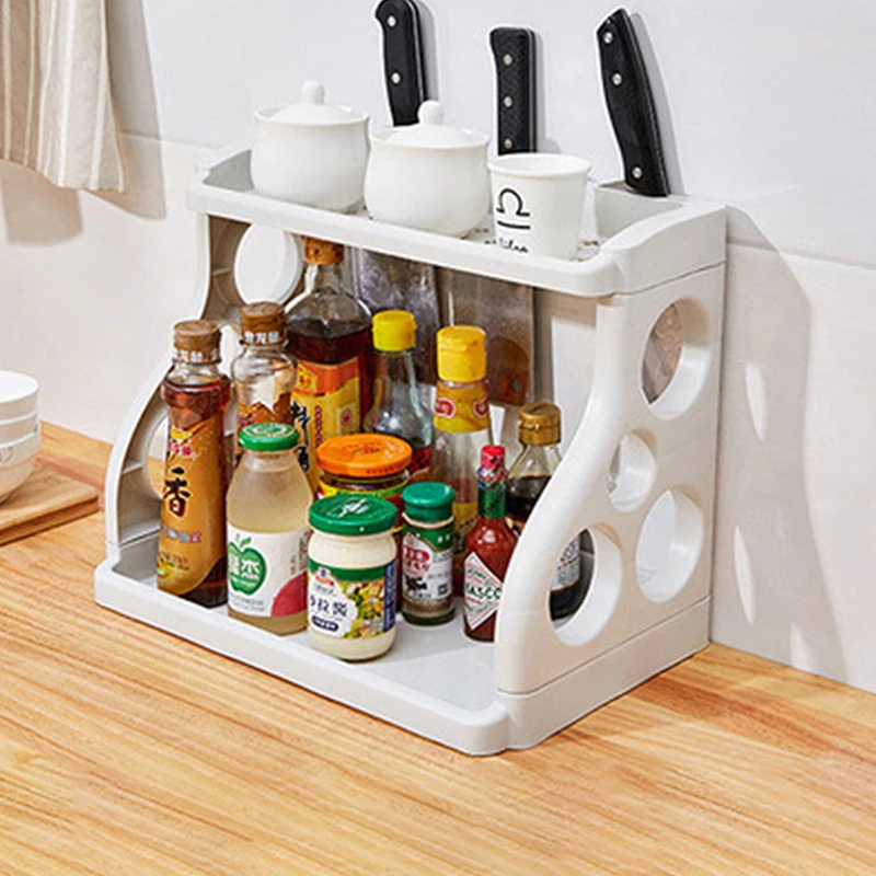 Двухслойная кухонная полка для хранения специй креативный органайзер бытовых