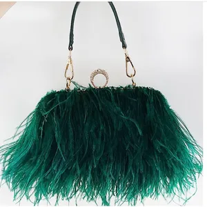 Luxury Ostrich Feather Party Evening Clutch Bag Women Wedding Purses and Handbags Small Shoulder Cha