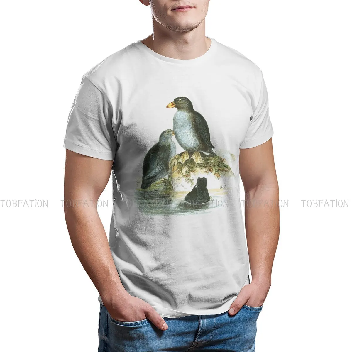 

Sagmatorrhina Fashion TShirts Tufted Puffins Lunda Cirrhata A Rare Ornamental Bird Male Graphic Pure Cotton Tops T Shirt