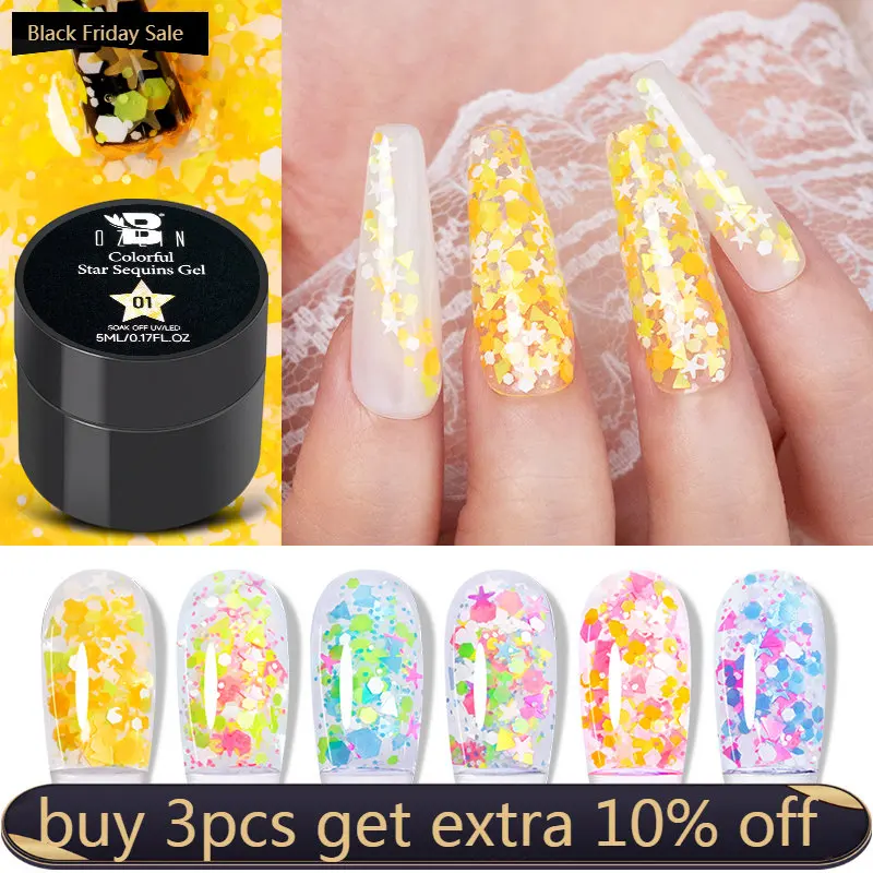 

BOZLIN 5g Colorful Star Glitter Sequins Nail Gel Semi Permanent Gel Varnish Shiny Glitter Nail Polish For Manicure Nail Art
